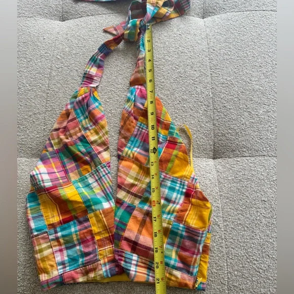 NWT STAUD X BIRKENSTOCK KAI PATCHWORK PLAID COTTON HALTER TOP- SIZE 00